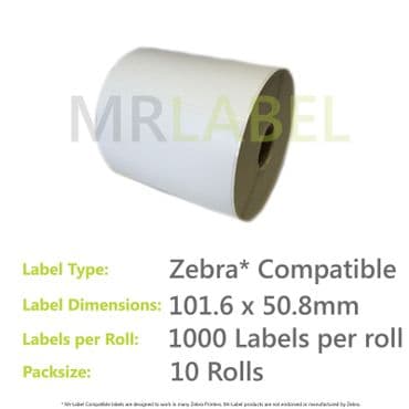 10000x Zebra Compatible Thermal Labels (10 Rolls of 1000) 101.6x50.8mm