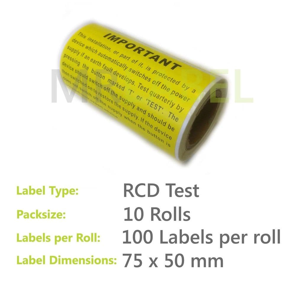 1000x Electrical Safety RCD Test Labels BS7671 10 Rolls 75x50mm - 18th ...