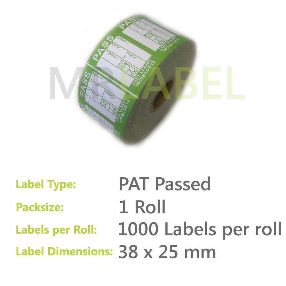 1000x PAT Test Labels PASSED Self Adhesive 1 Roll Portable Appliance ...