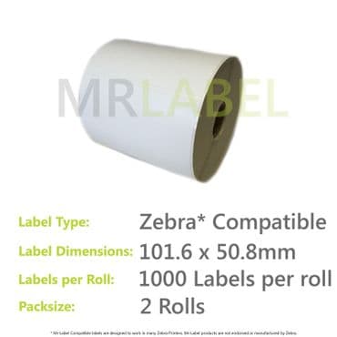 2000x Zebra Compatible Thermal Labels (2 Rolls of 1000) 101.6x50.8mm