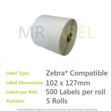 2500x Zebra Compatible Thermal Labels (5 Rolls of 500) 102x127mm