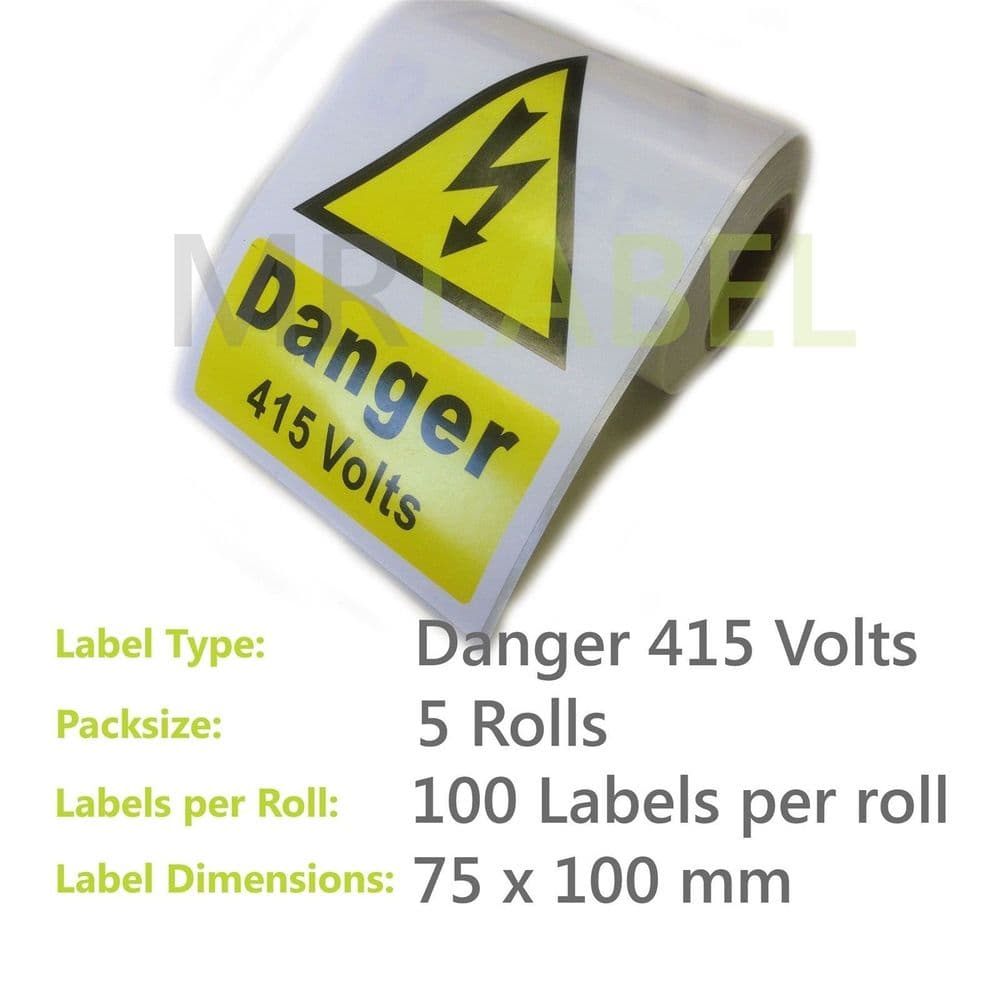 500x DANGER 415 Volts Electrical Safety Sticky Labels 5 Rolls 75x100mm ...