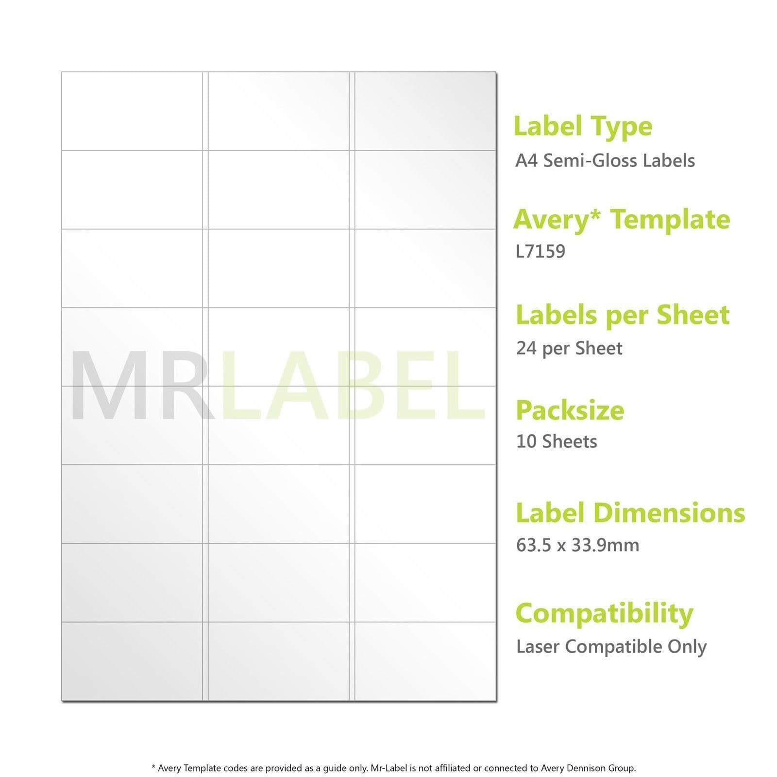 L7159 Labels A4 Semi-Gloss Labels - 24 Per Sheet - 10 Sheets - Laser Compatible L7159