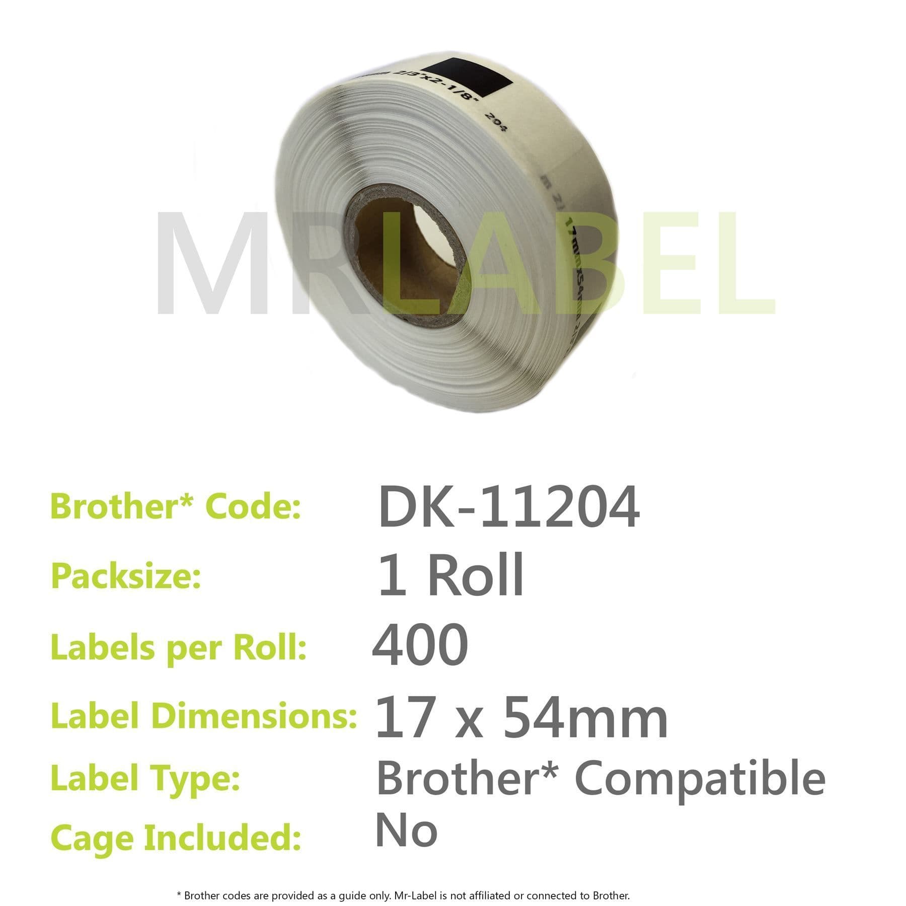 Brother Labels DK11204, Multipurpose, 17 X 54 Mm, White, 400 Per...