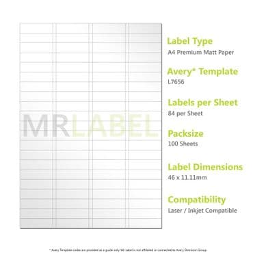 Compatible A4 Self Adhesive Labels L7656 J8656 84 Labels / page 100 Sheets