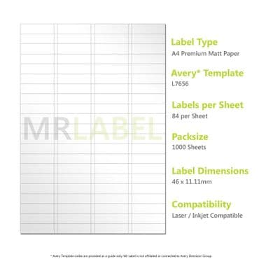 Compatible Labels - L7656 / J8656 84 labels to a page 1000 sheets