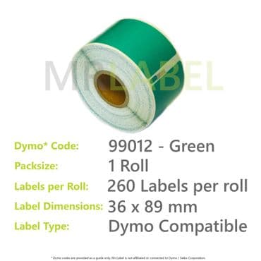 Dymo 99012 Compatible Roll Labels - Green