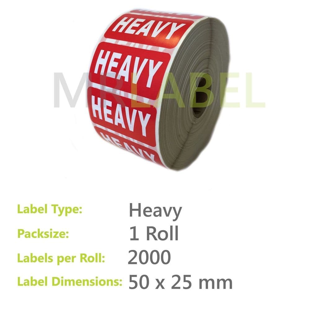 Heavy Mail Label Heavy Parcel Labels - Small - 50 x 25mm - 2000 Labels per Roll