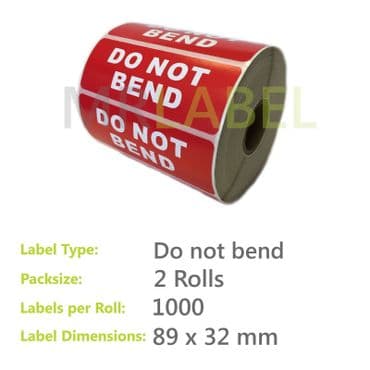 Pack of 2 Do Not Bend Parcel Labels - Medium - 89 x 32mm - 1000 Labels per Roll