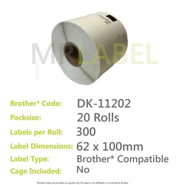 Pack of 20 Brother Compatible Labels DK-11202