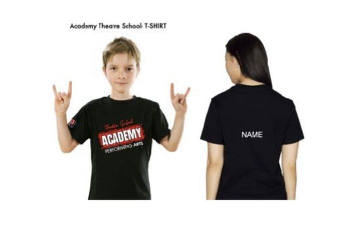 Academy Performing Arts T Shirt Large logo on front