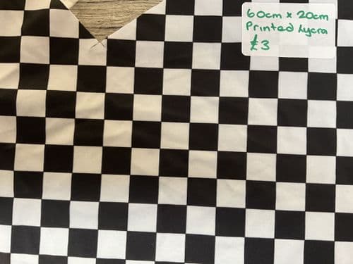 Black and white check printed lycra remnant 60 x 20cm