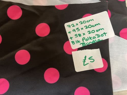Blk & pink polka dot lycra remnant bundle 72 x 20, 95 x 20, 58 x 20