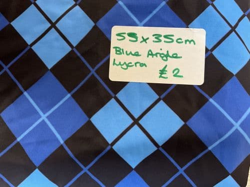 Blue argyle print lycra remnant 55 x 35cm