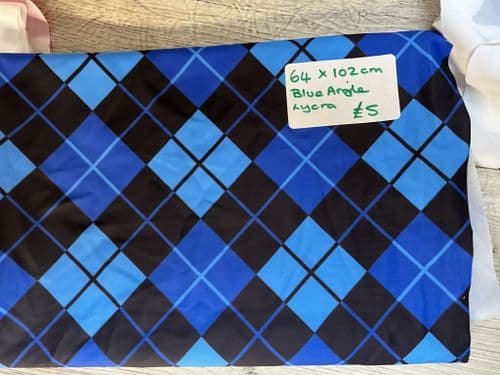 Blue argyle print lycra remnant 64 x 102cm
