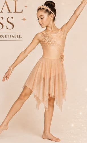 Champagne Lyrical dress. Fully lined. Age 7-8