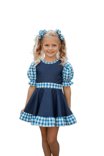 Cowgirl costume. Age 7-8. Leotard and circle skirt. Denim & gingham