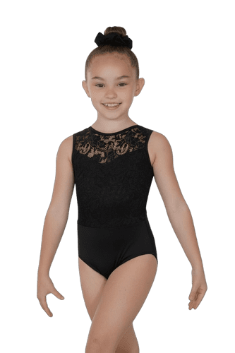 Dance by Design sleeveless lace and Matt lycra leotard