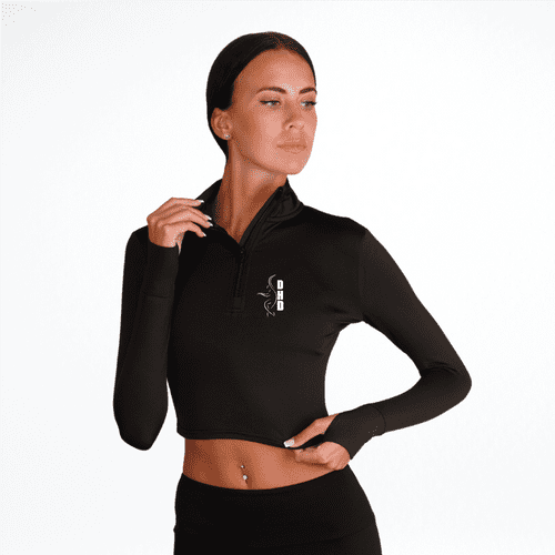 Deborah Hoskins Silky Dance Long Sleeve 1/2 Zip Crop Top