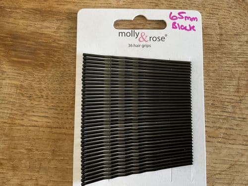 Hair grips. 65mm. Card of 36. Black (hd835)