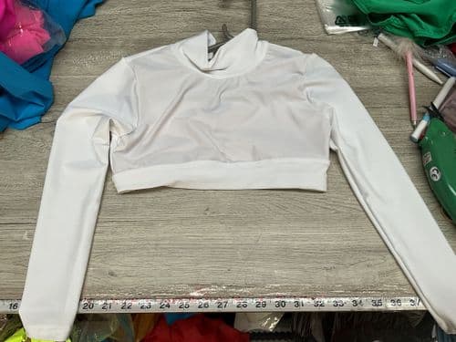 High neck crop top, long sleeve, front lined age 12-13