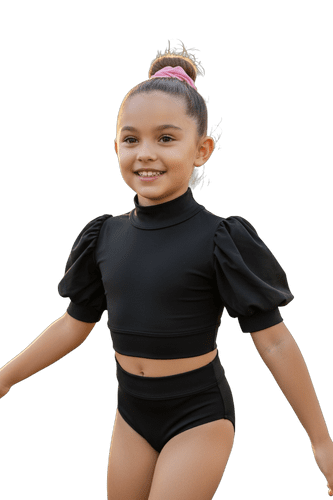 High neck top pouff sleeves. Funki Fabrics   Matt lycra