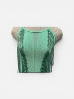 Mint green lycra mesh and sequin lyrical dress with diamanté age 12-13
