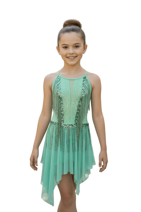 Mint green lycra mesh and sequin lyrical dress with diamanté age 12-13