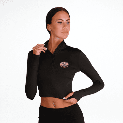 Pink Diamonds  Silky Dance Long Sleeve 1/2  Zip Crop Top (1)