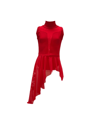 Plainwear set. Leotard with skirt plus bands & pony cone. Red Matt lycra & Alicante mesh. Age 7-8