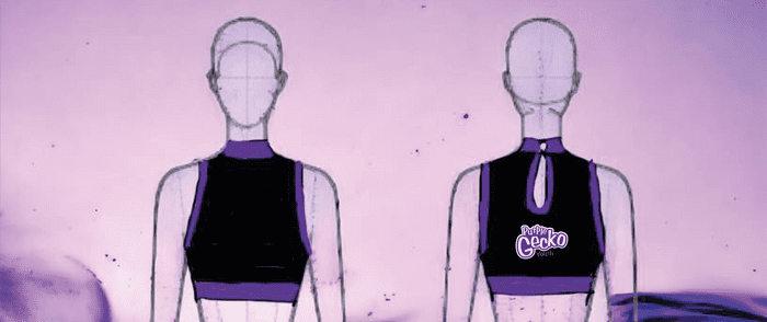 Purple Gecko 2 colour High neck crop top contrast trim