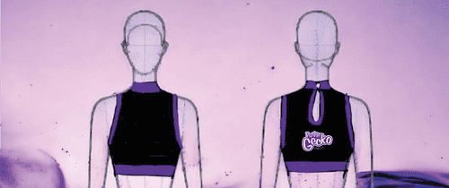 Purple Gecko 2 colour High neck crop top contrast trim