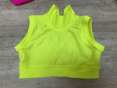 RTG flo yellow sleeveless high neck crop. Front lined. Age 5-6