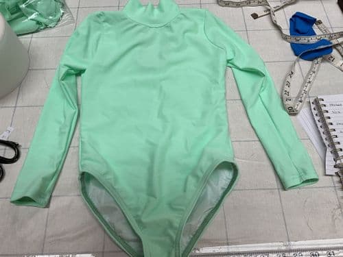 RTG high neck leotard long sleeve fully lined Age 7-8 Mint Green
