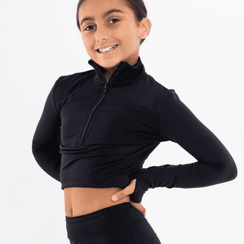 Silky Dance Long Sleeve 1/2 Zip-Up Crop Top