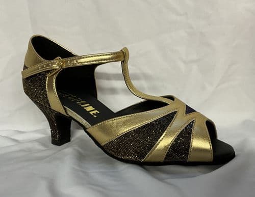 Topline Simone. UK 3. Gold/black 2” heel