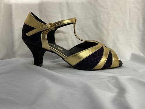 Topline Simone. UK 4. Gold/black 2” heel