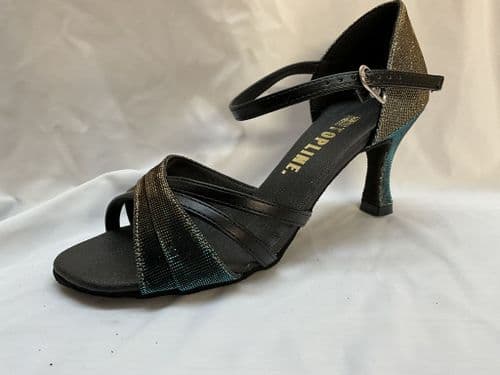 Topline. Chelsea. UK 6. Turquoise lurex. 2 1/2” flare heel
