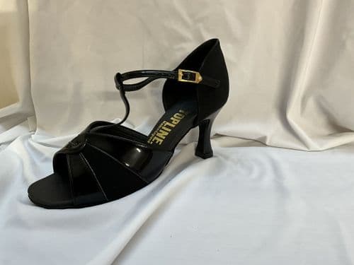 Topline. Jade. UK 5 1/2 black patent/nubuck 2 1/2” flare heel (1)