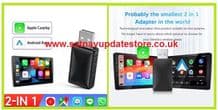 2in1 Wired to Wireless CarPlay Android Auto Adapter for OEM Car Stereo With USB Plug and Play.
