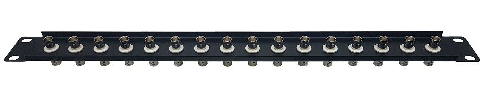 BNC Patch Panel 75 ohm 16 port Black 1U Flat Insulated Connectors