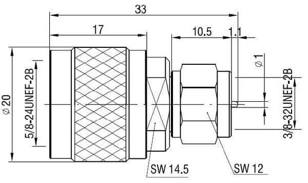 F Type Plug to N Plug Adaptor (N Type 50 ohm Interface)