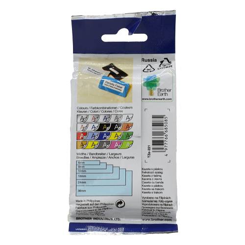 TZ-221 - 9mm Black on White Laminated Tape