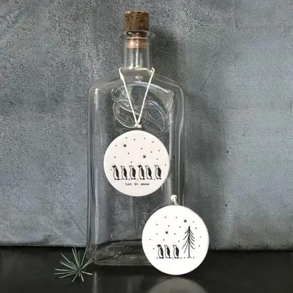 **NEW** Flat Porcelain Bauble - Let it Snow
