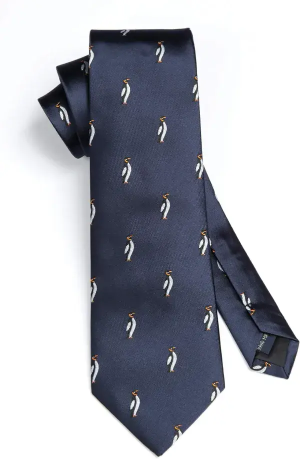 **NEW** Silk Navy Blue Penguin Necktie and matching  Handkerchief