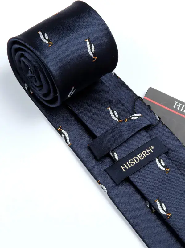 **NEW** Silk Navy Blue Penguin Necktie and matching  Handkerchief