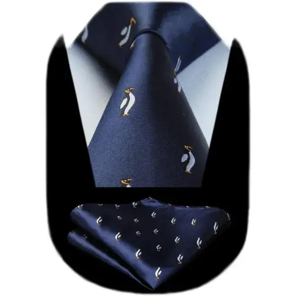 **NEW** Silk Navy Blue Penguin Necktie and matching Handkerchief