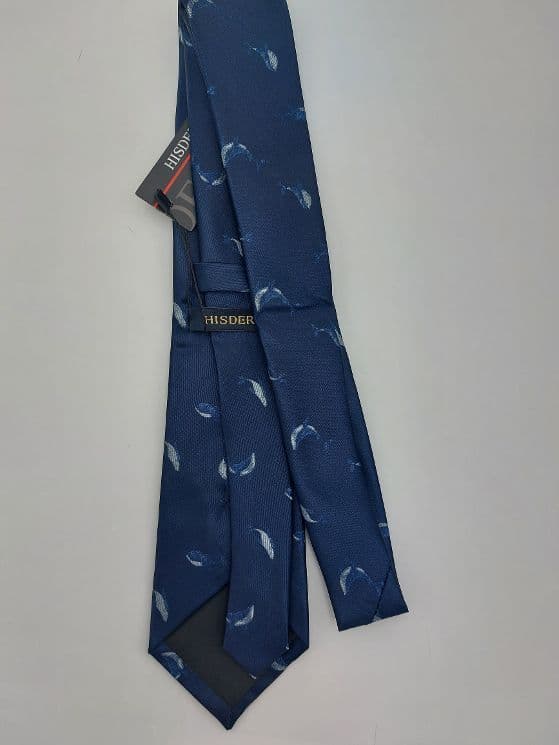 ** NEW ** Silk Navy Blue Whale Necktie and matching Handkerchief