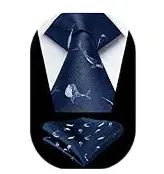 ** NEW ** Silk Navy Blue Whale Necktie and matching Handkerchief