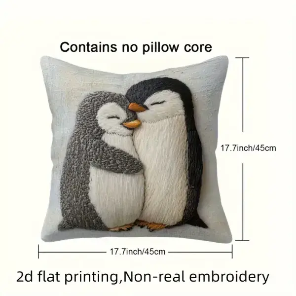 Embracing Penguins Cushion Cover